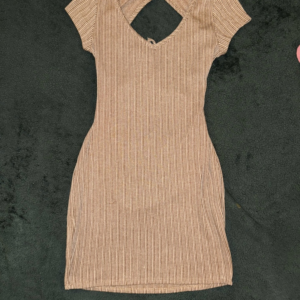 Elegant Tan Striped Dress